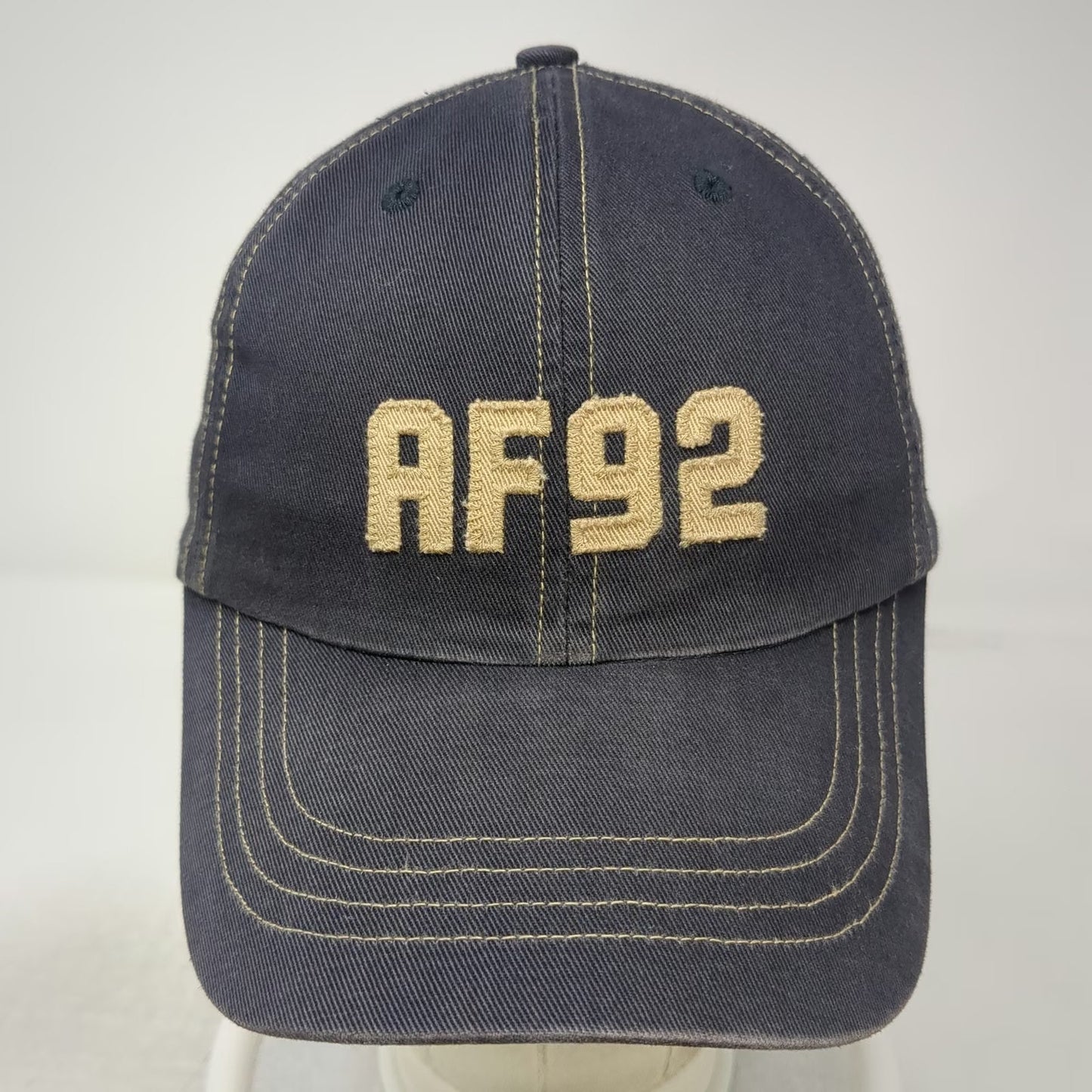 Abercrombie & Fitch Baseball Cap Blue AF92 Leather Strap Stitch Hat Vintage