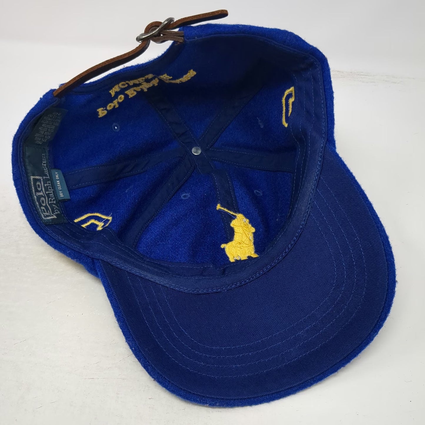 Polo Ralph Lauren Baseball Cap Blue One Size Wool Big Pony Yellow Logo Hat