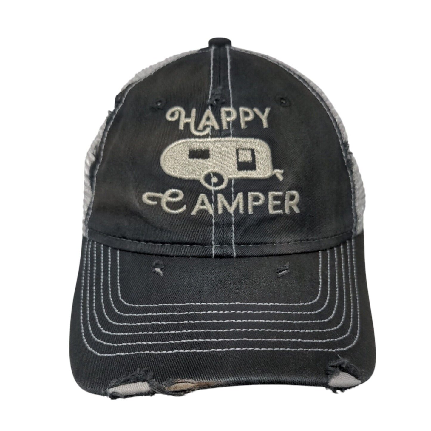 Happy Camper Slideback Trucker Hat Black One Size Embroidered Sportsman