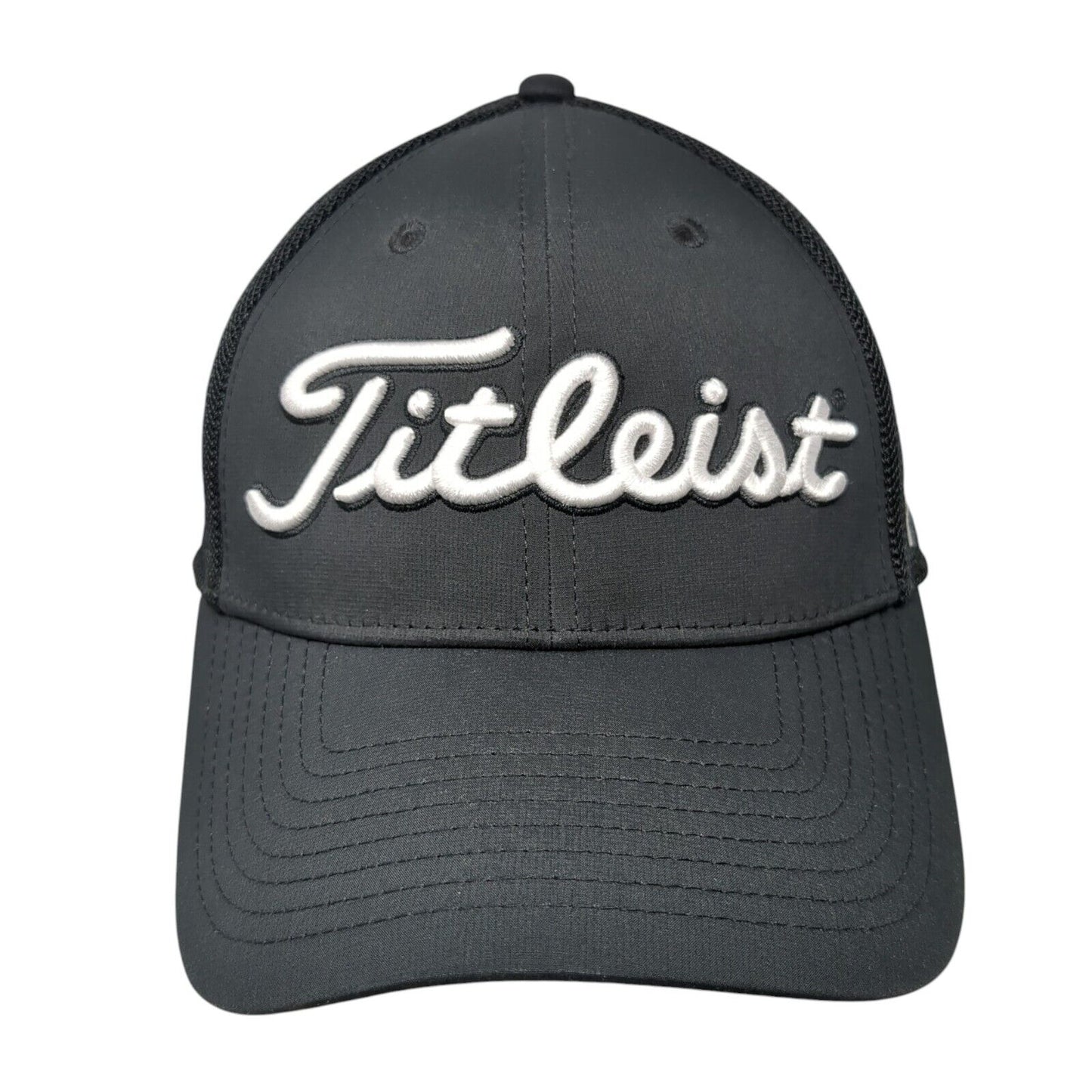 Titleist Fitted Mesh Back Hat Black M/L Embroidered Solid Vent Holes