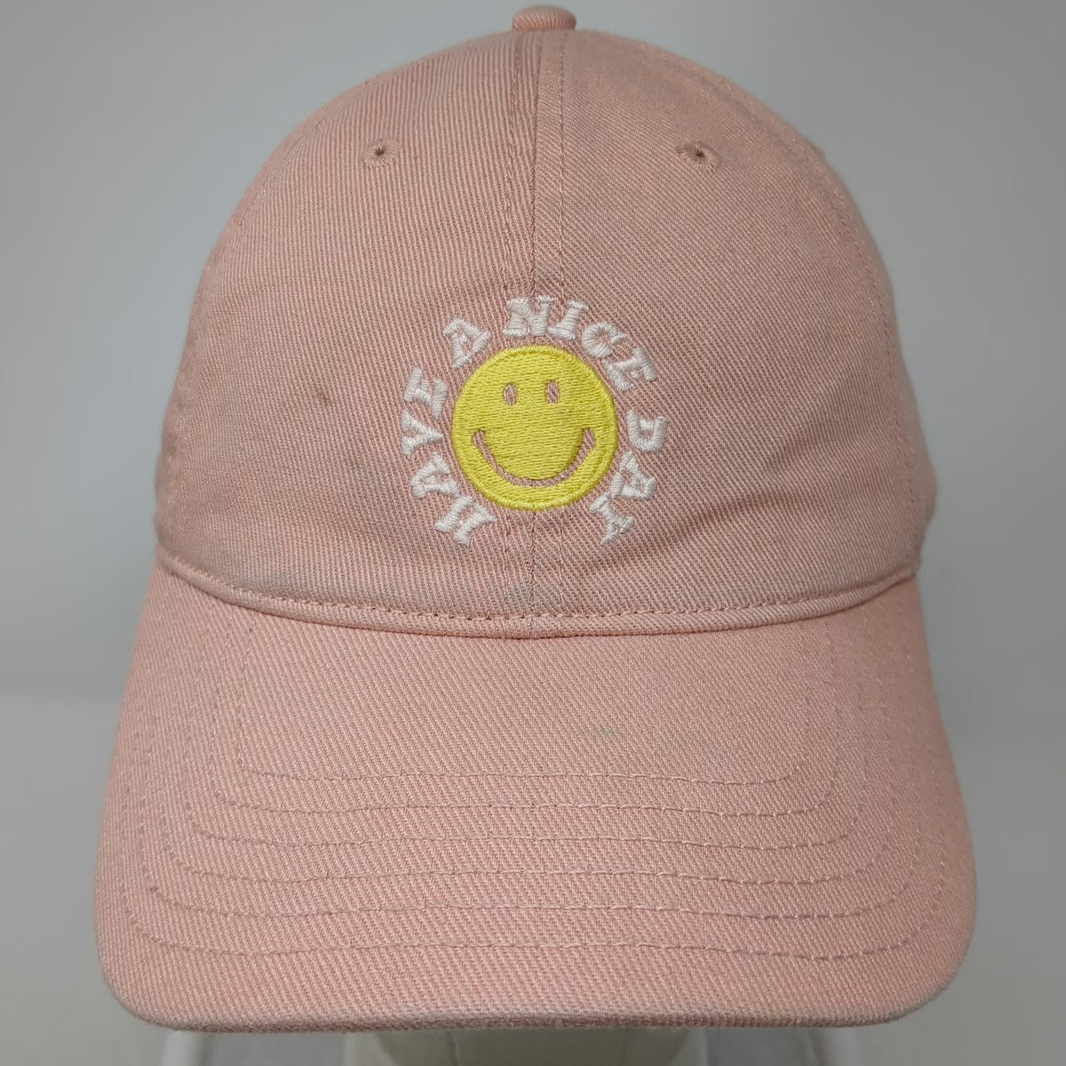 American Eagle Baseball Cap Pink One Size Smiley Face Have a Nice Day Cotton Hat