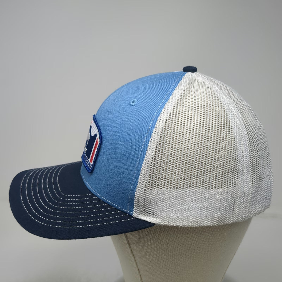 Richardson Trucker Hat Blue White One Size Grand Targhee Resort Bison Patch Mesh