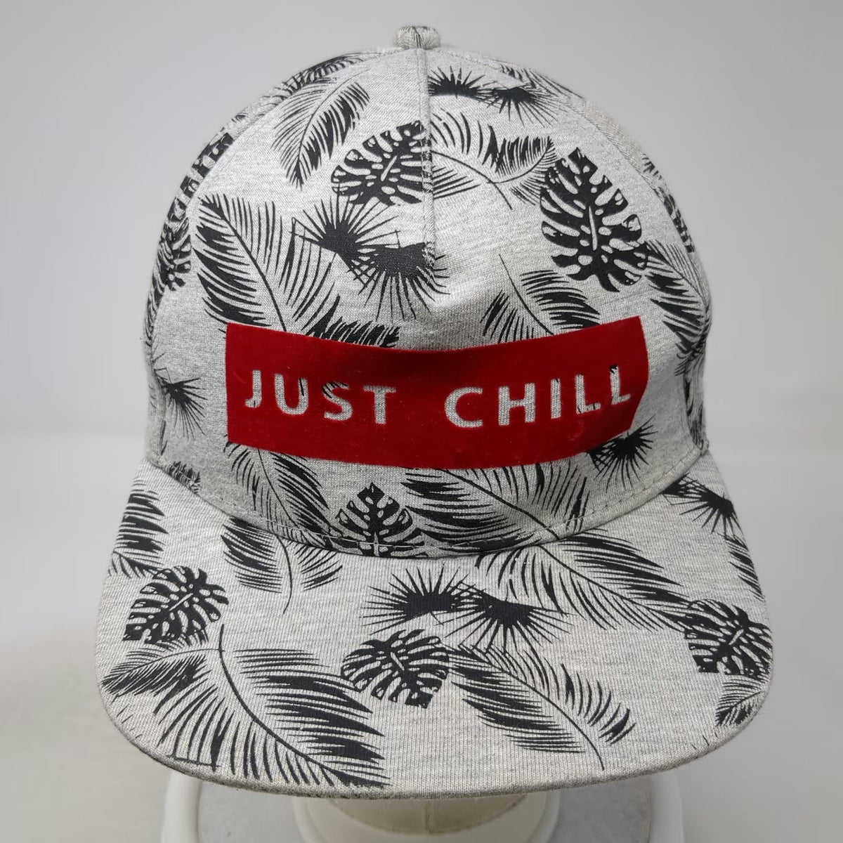 5 Panel Gray Hat One Size Just Chill Tropical Palm Leaves Black Flat Brim