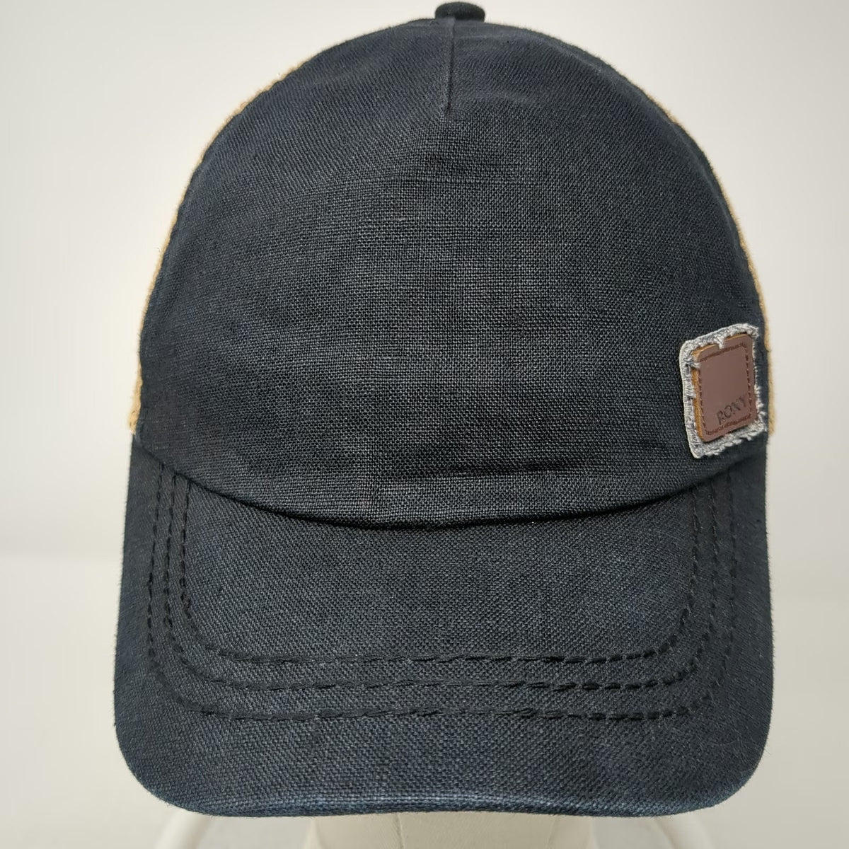 Roxy 5 Panel Black Beige Pink Green Hat One Size Straw Woven Floral Strapback