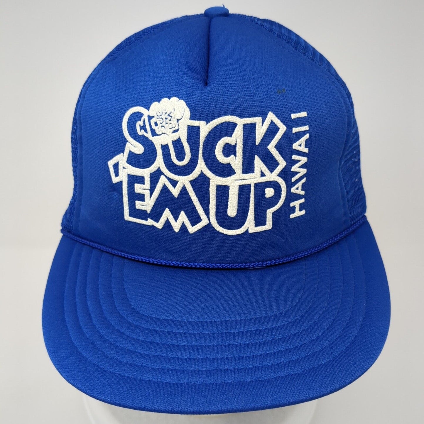 Suck 'Em Up Hawaii Snapback Rope Trucker Hat Blue One Size Mesh Back