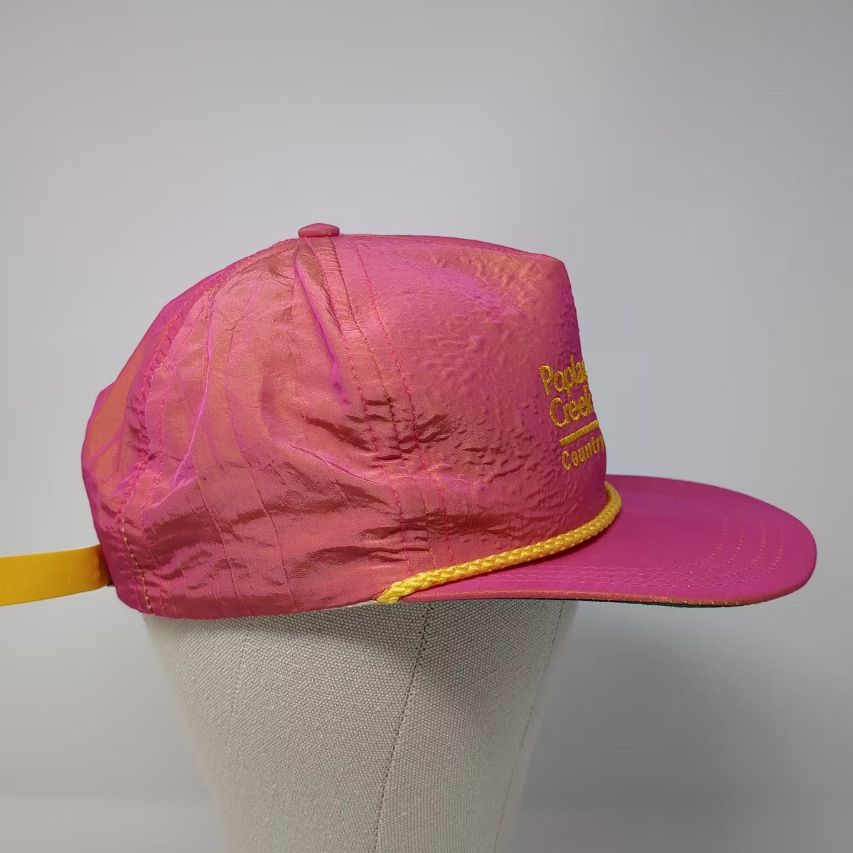 Town Talk Poplar Creek Country Club Golf Hat Pink Yellow OS Rope Brim USA Made