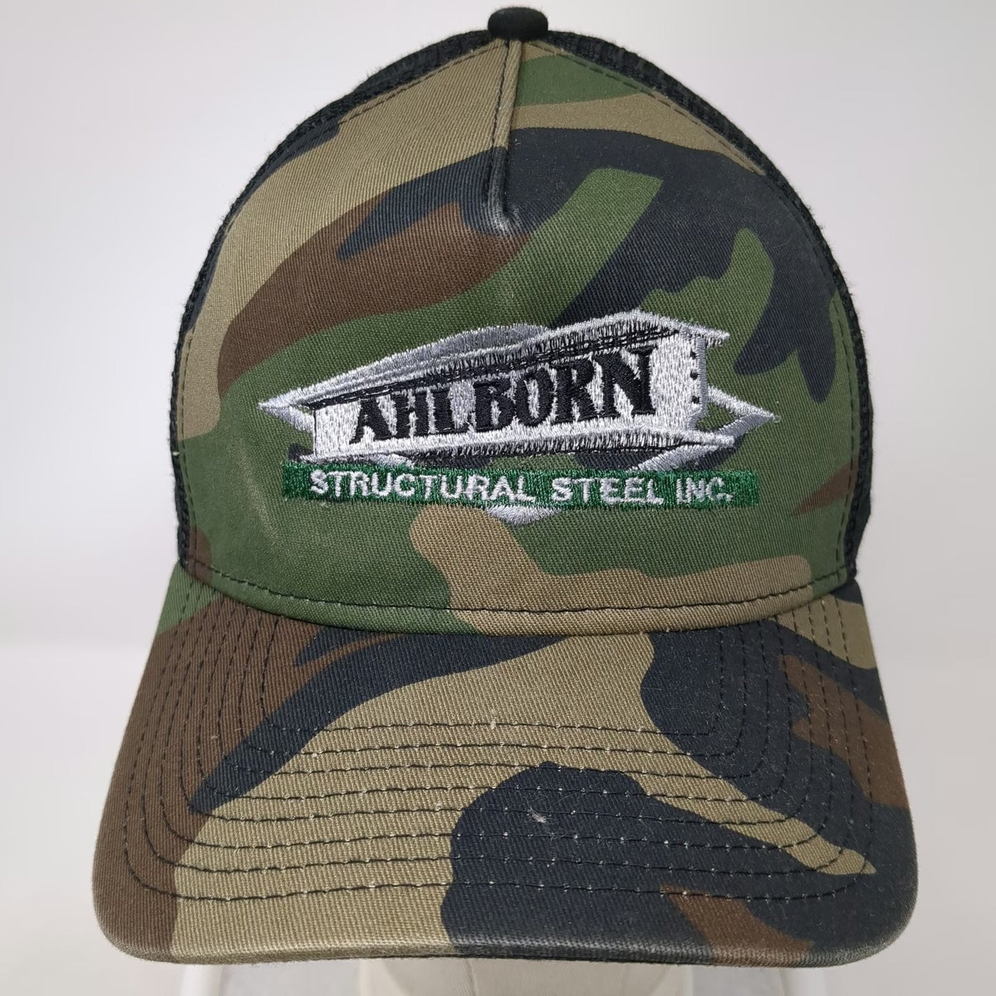 New Era Trucker Hat Green Camo One Size Ahlborn Structural Steel American Flag