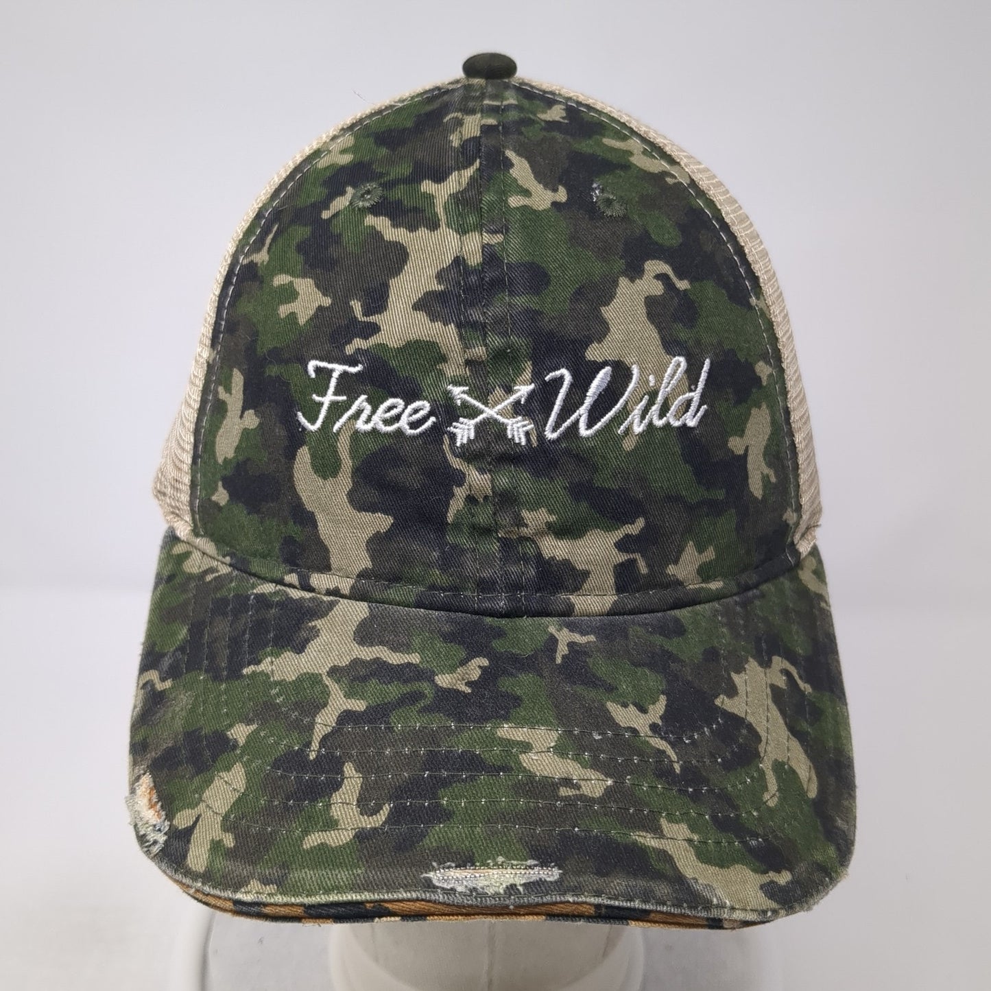 Free Wild Trucker Hat Multicolor OS Adjustable Distressed Camouflage Mesh Back