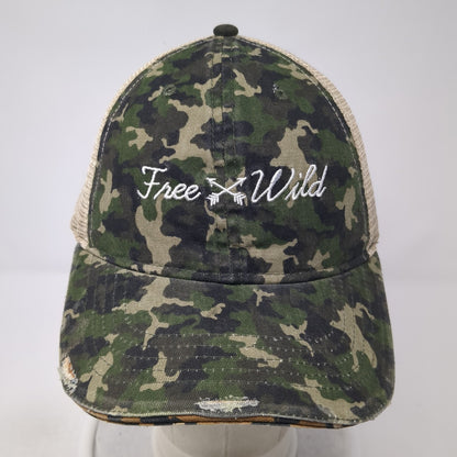 Free Wild Trucker Hat Multicolor OS Adjustable Distressed Camouflage Mesh Back