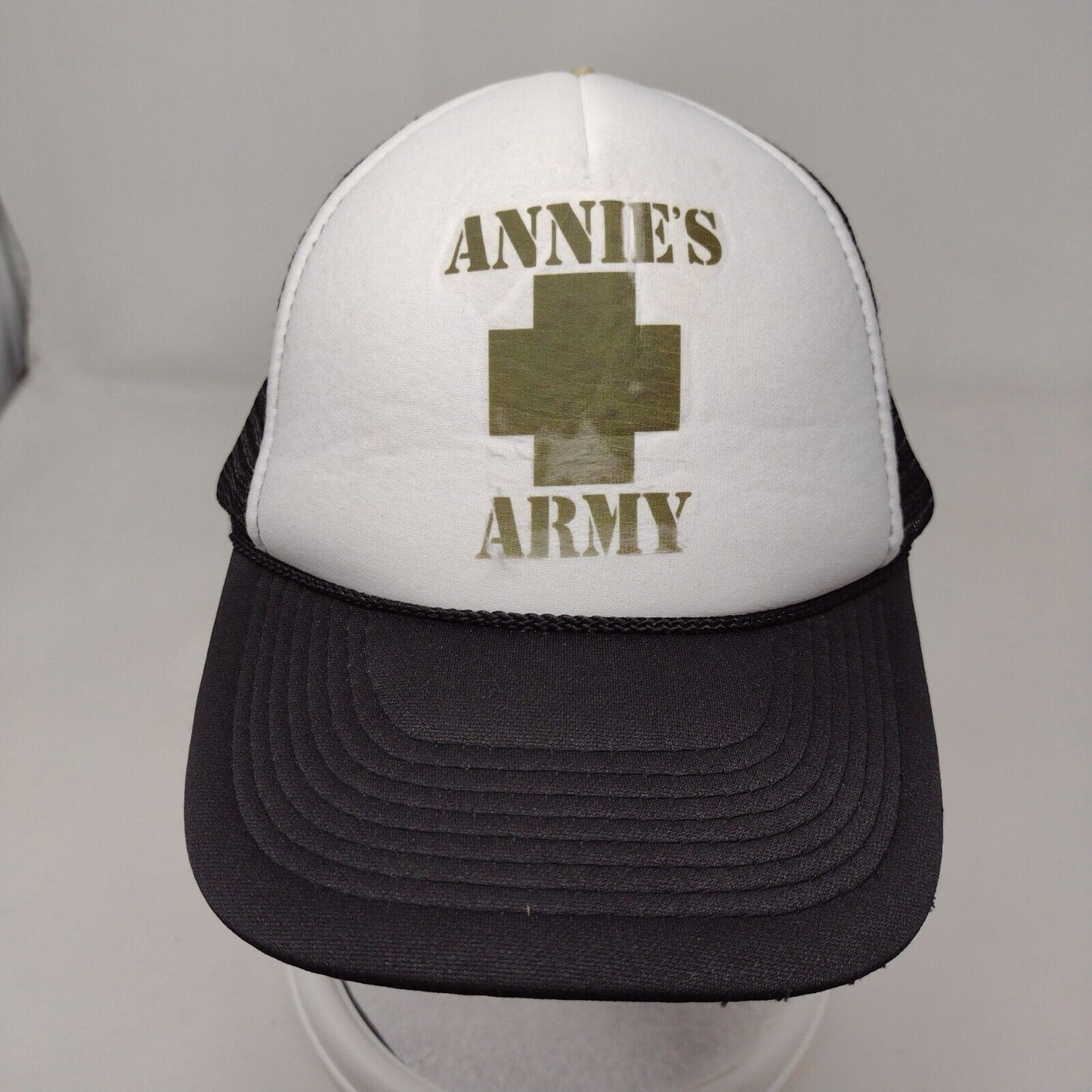 Annie's Army Snapback Rope Trucker Hat Black OSFM Mesh Back Otto
