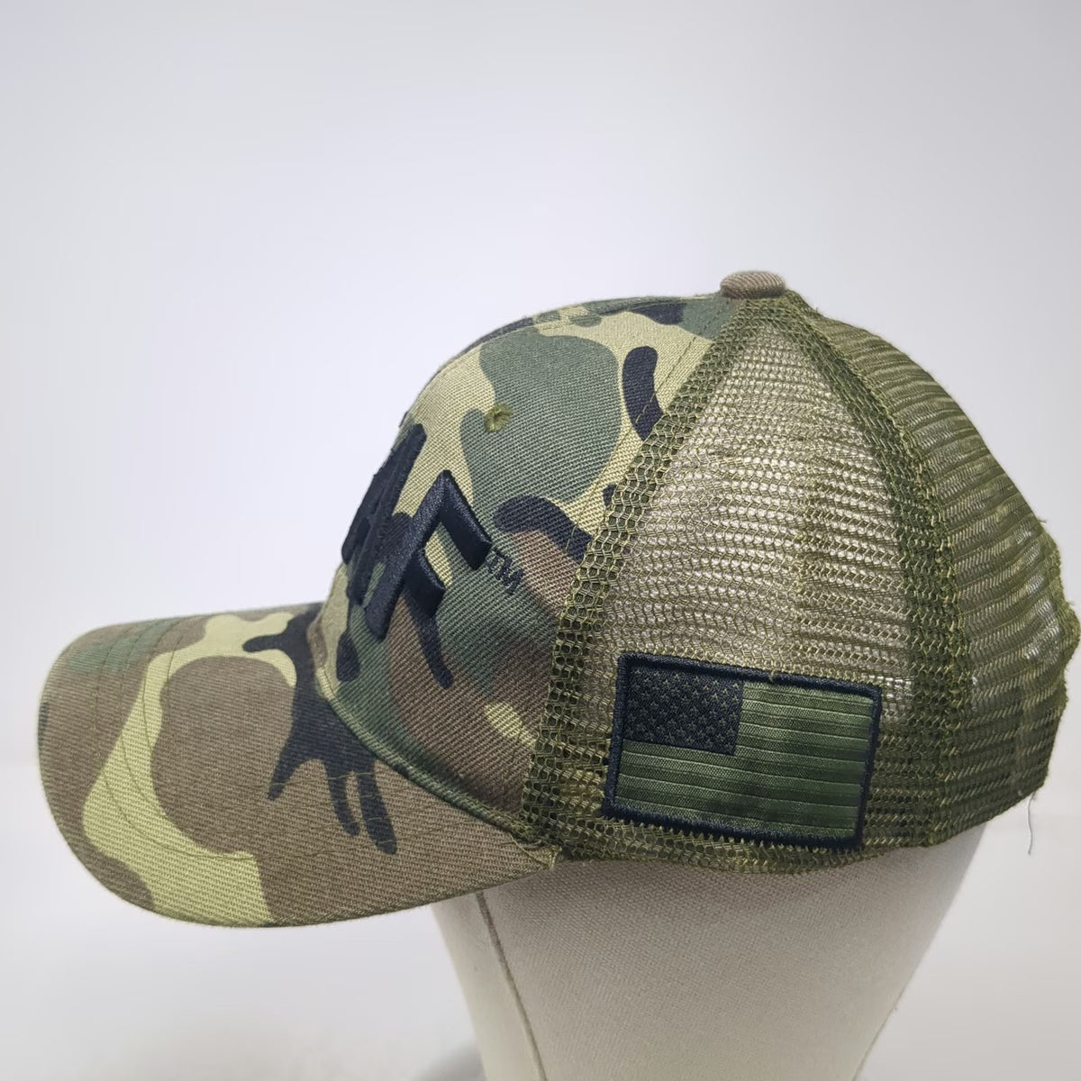 Green Camo USAF Military Trucker Hat One Size Mesh Snapback Side Flag Patch