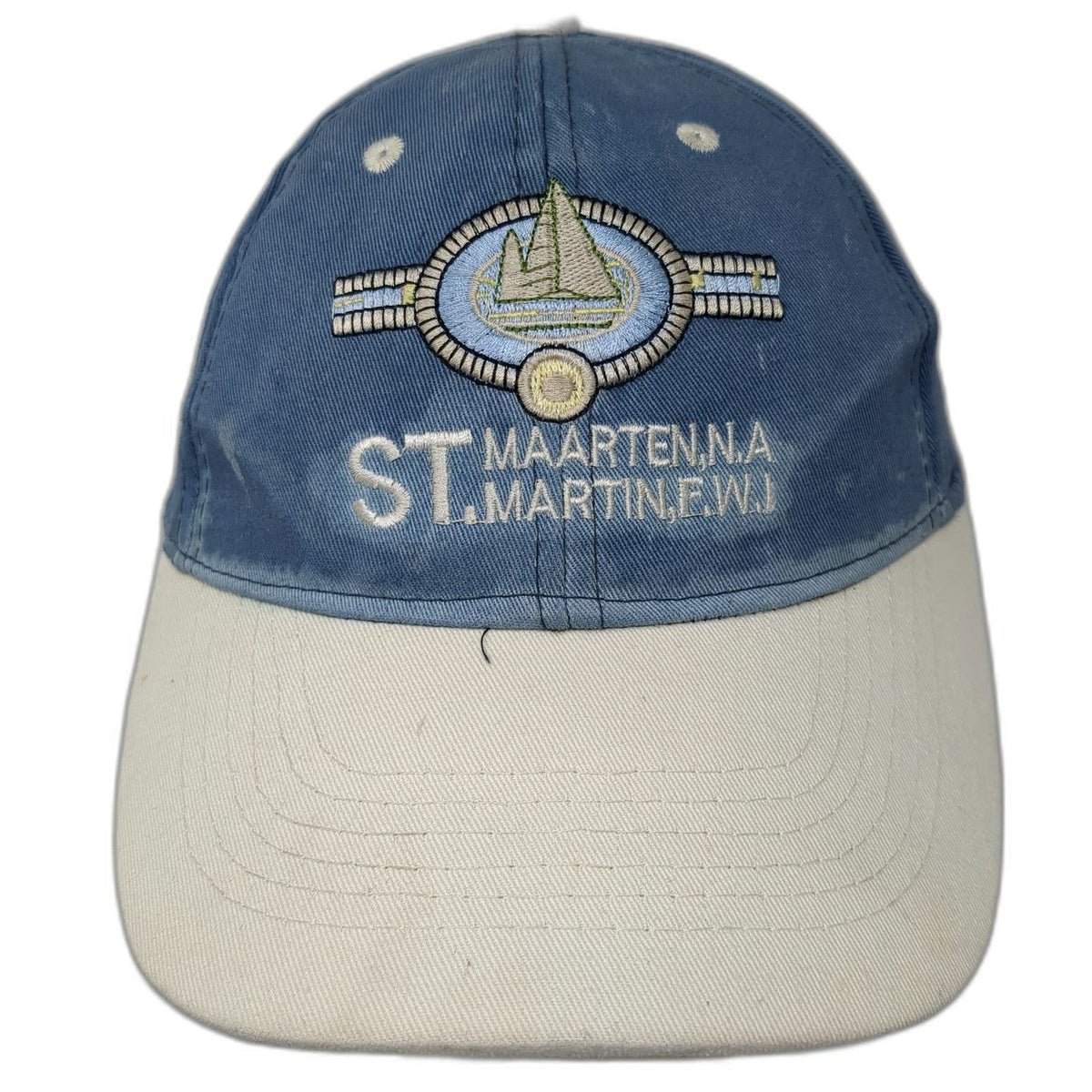 Blue White Baseball Cap OSFM St Maarten St Martin Sailboat Strapback Travel Hat