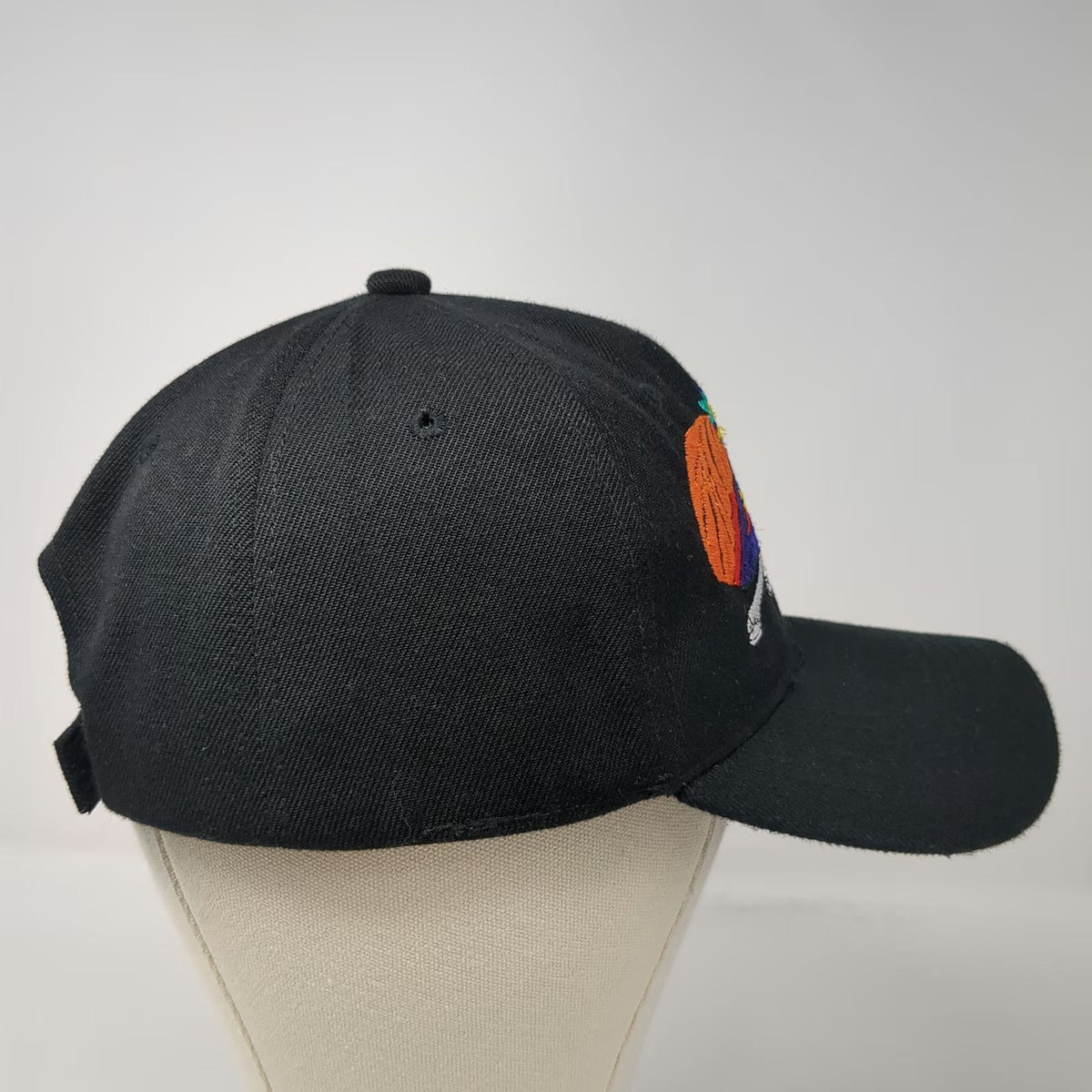 Baseball Cap Black One Size Hat Embroidered Skull Catrina Floral Feather Strap