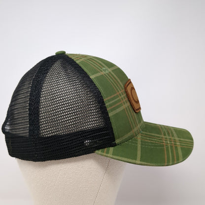 Fishing Leather Patch Idaho Snapback Trucker Hat Green One Size Plaid