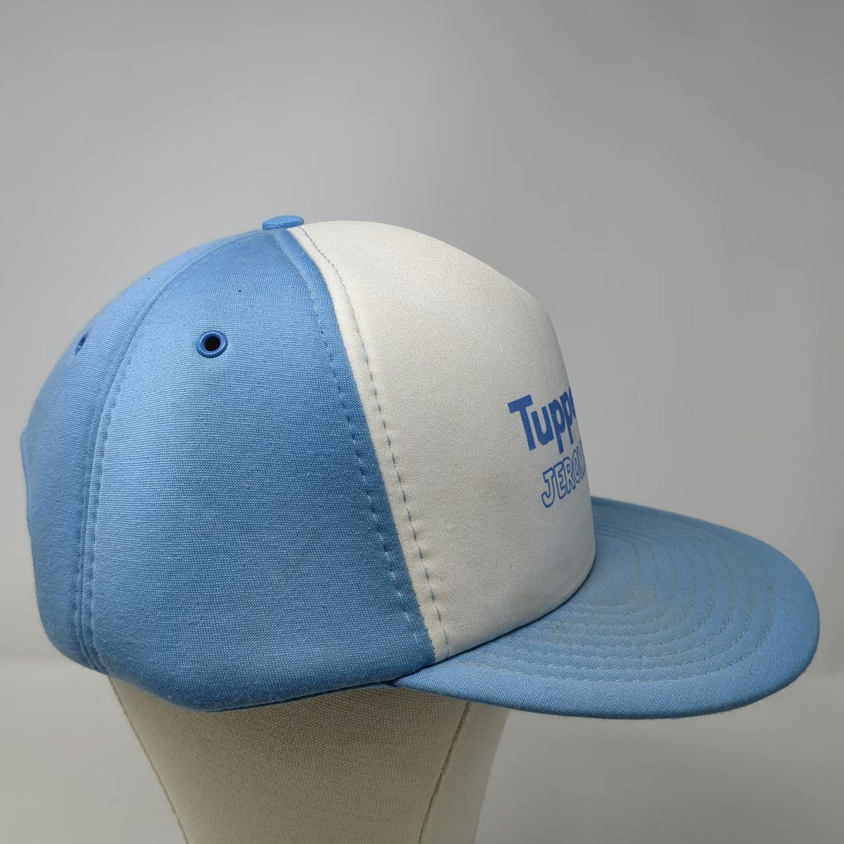 San Sun Trucker Hat Blue White Snapback Tupperware Jerome Idaho Logo Vintage