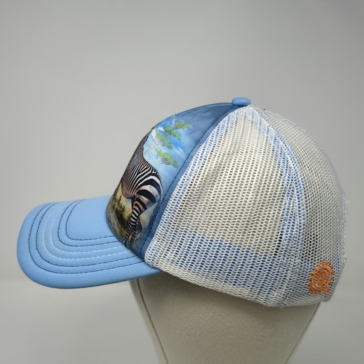 The Mountain Trucker Hat Blue One Size Zebra Savanna Print Wildlife Mesh Back