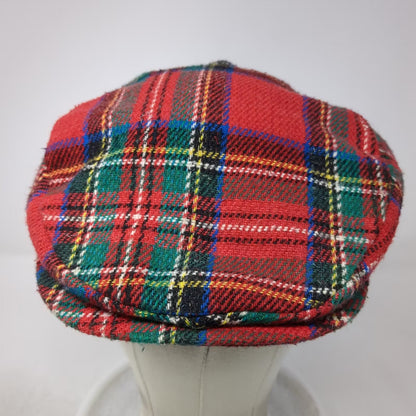 Country Gentleman Flat Cap Red Tartan Plaid Wool Tweed Made USA Hat L Vintage