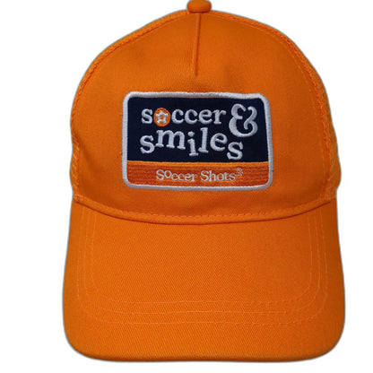 Soccer Shots Trucker Hat Orange One Size Mesh Snapback Soccer Smiles Sports