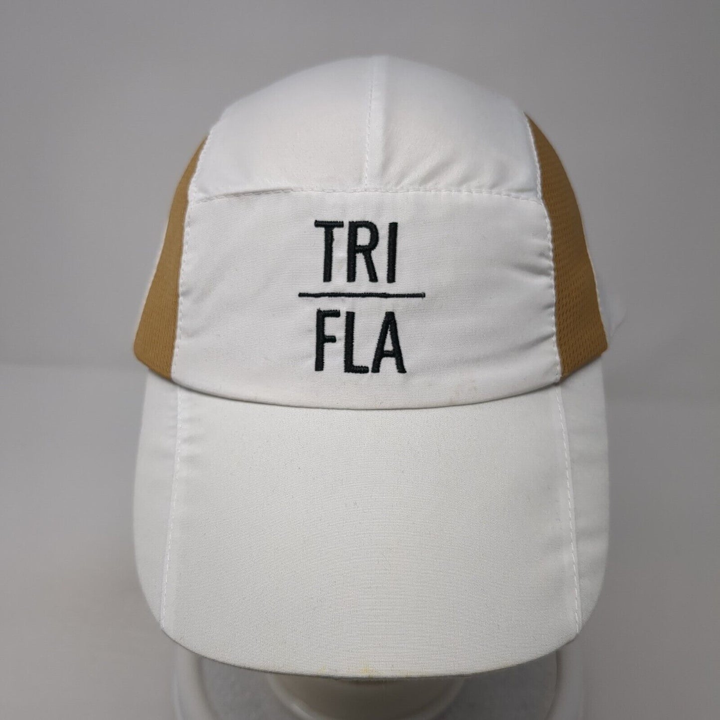 Tri Fla Strapback 5 Panel Cap White One Size Adjustable Embroidered Breathable