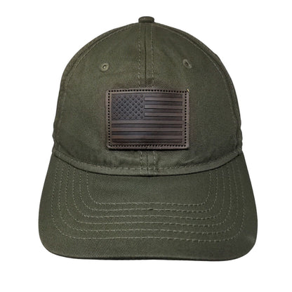American Flag Leather Patch Strapback Hat Green One Size Adjustable