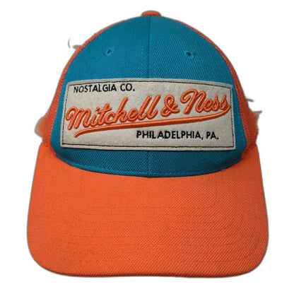 Mitchell & Ness Trucker Hat Orange Blue OSFM Philadelphia Patch Mesh Snapback