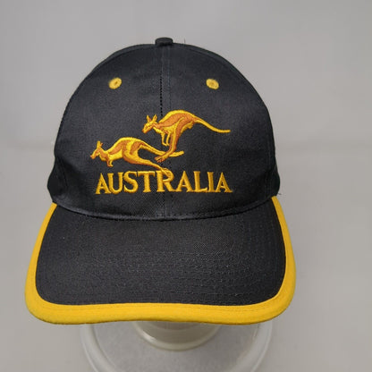Australia Kangaroo Snapback Hat Black OSFA Embroidered Yellow Trim