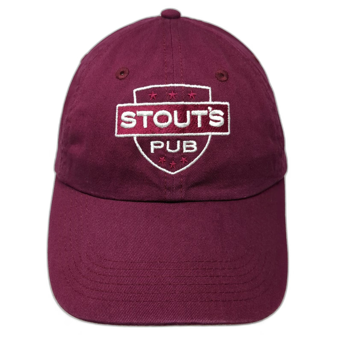 BIG Baseball Cap Red One Size Stouts Pub Shield Embroidered Cotton Slideback Hat