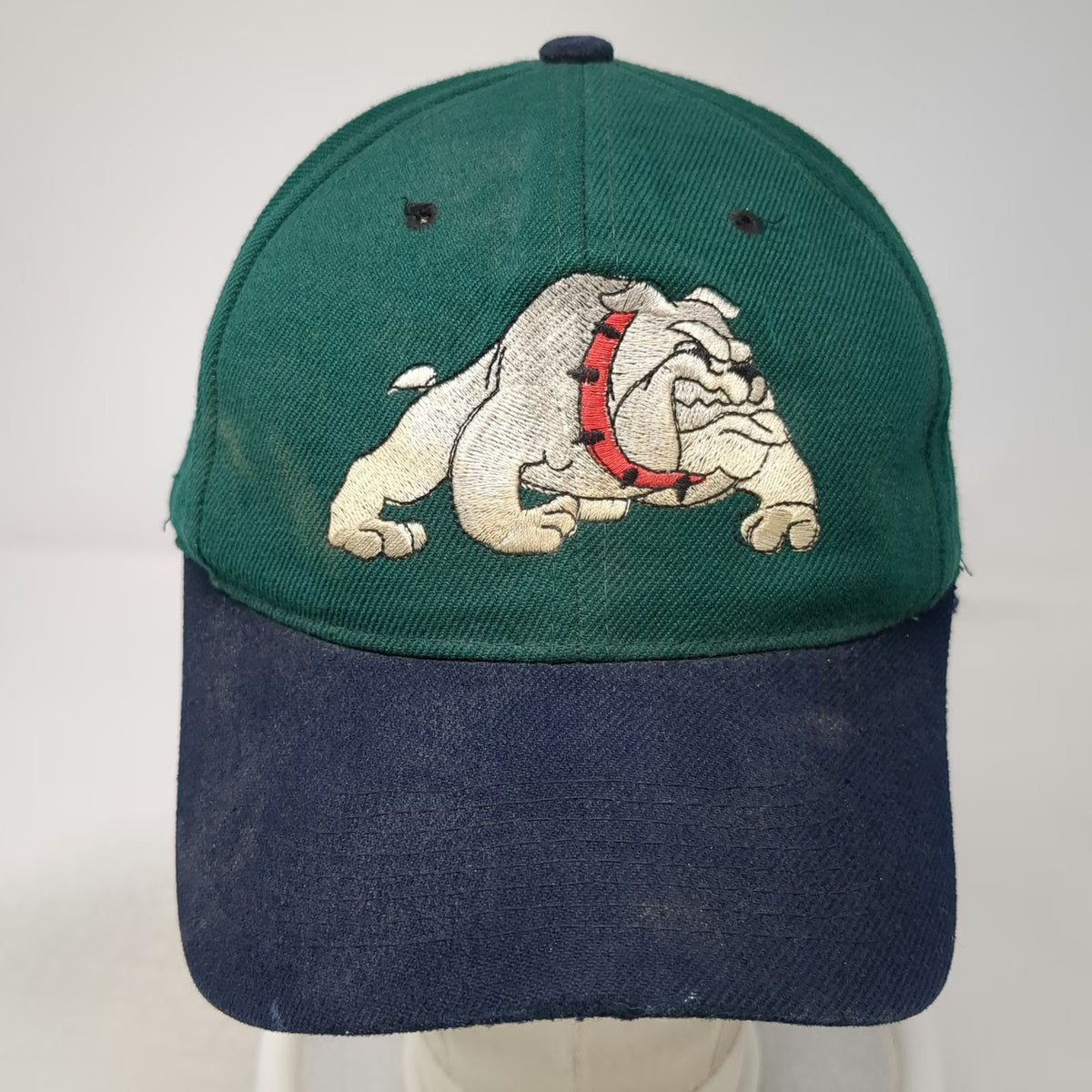 Baseball Cap Green Blue OS Bulldog Mascot Embroidered Hat Strapback Two Tone