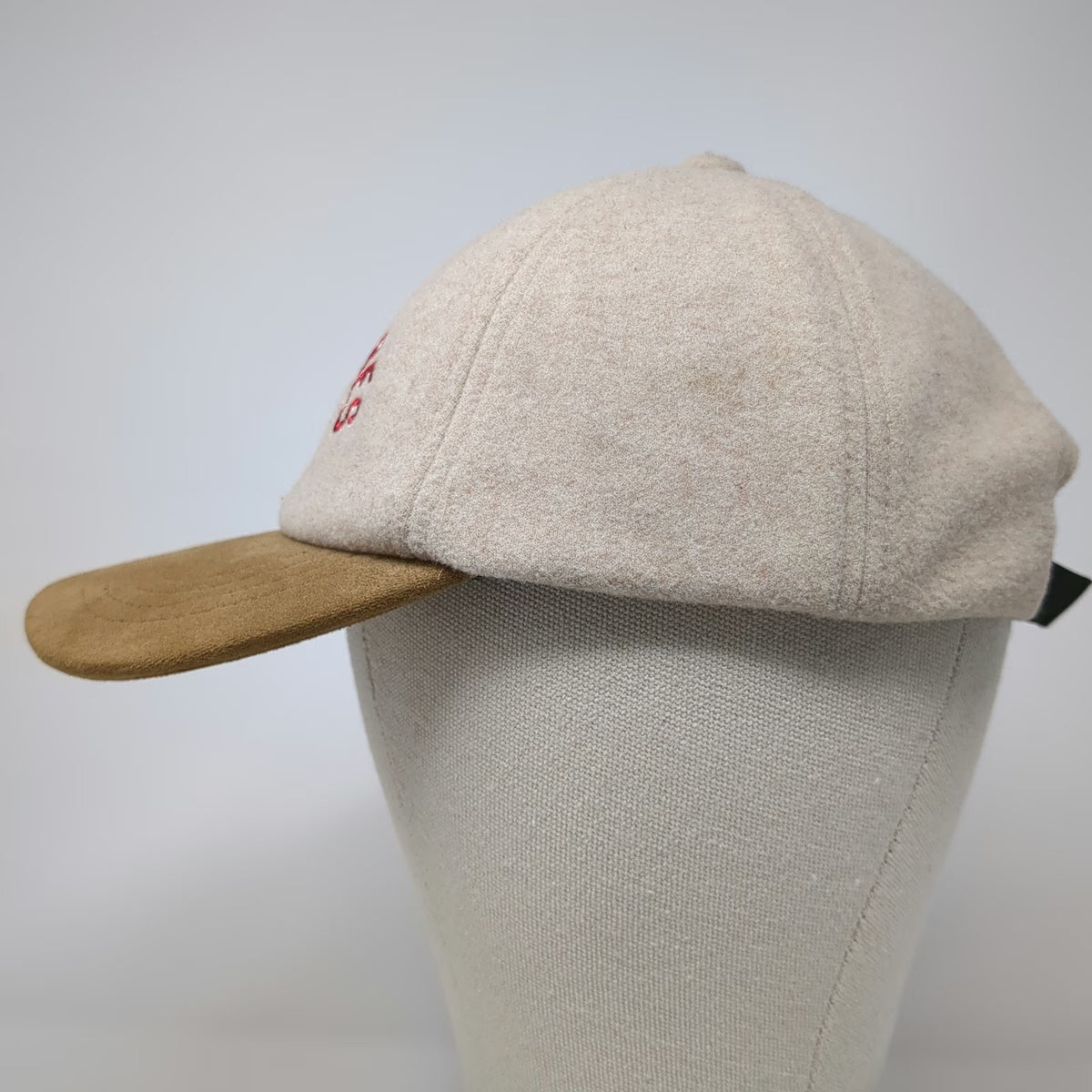 Old Navy Baseball Cap Beige One Size Good Vibes Crew Red Embroidery Fuzzy Hat
