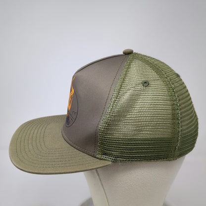 prAna Trucker Hat Green One Size Mesh Back Campfire Graphic Flat Brim Snapback