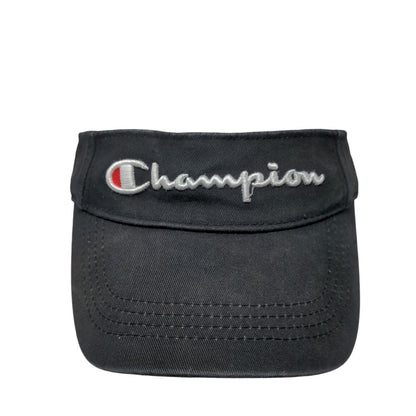 Champion Strapback Sun Visor Hat Black One Size Adjustable Embroidered