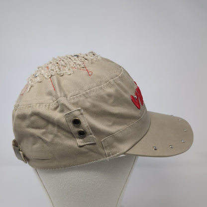 Vintage Cadet Army Cap Brown One Size Adjustable Embroidered Distressed Studded