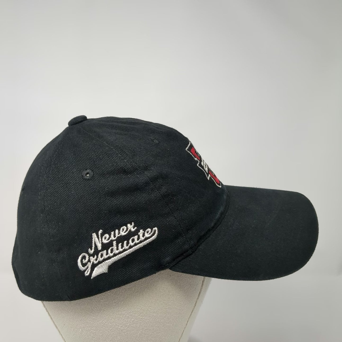 Sportsman Baseball Cap Black One Size ESPNU Never Graduate ESPN College Logo Hat