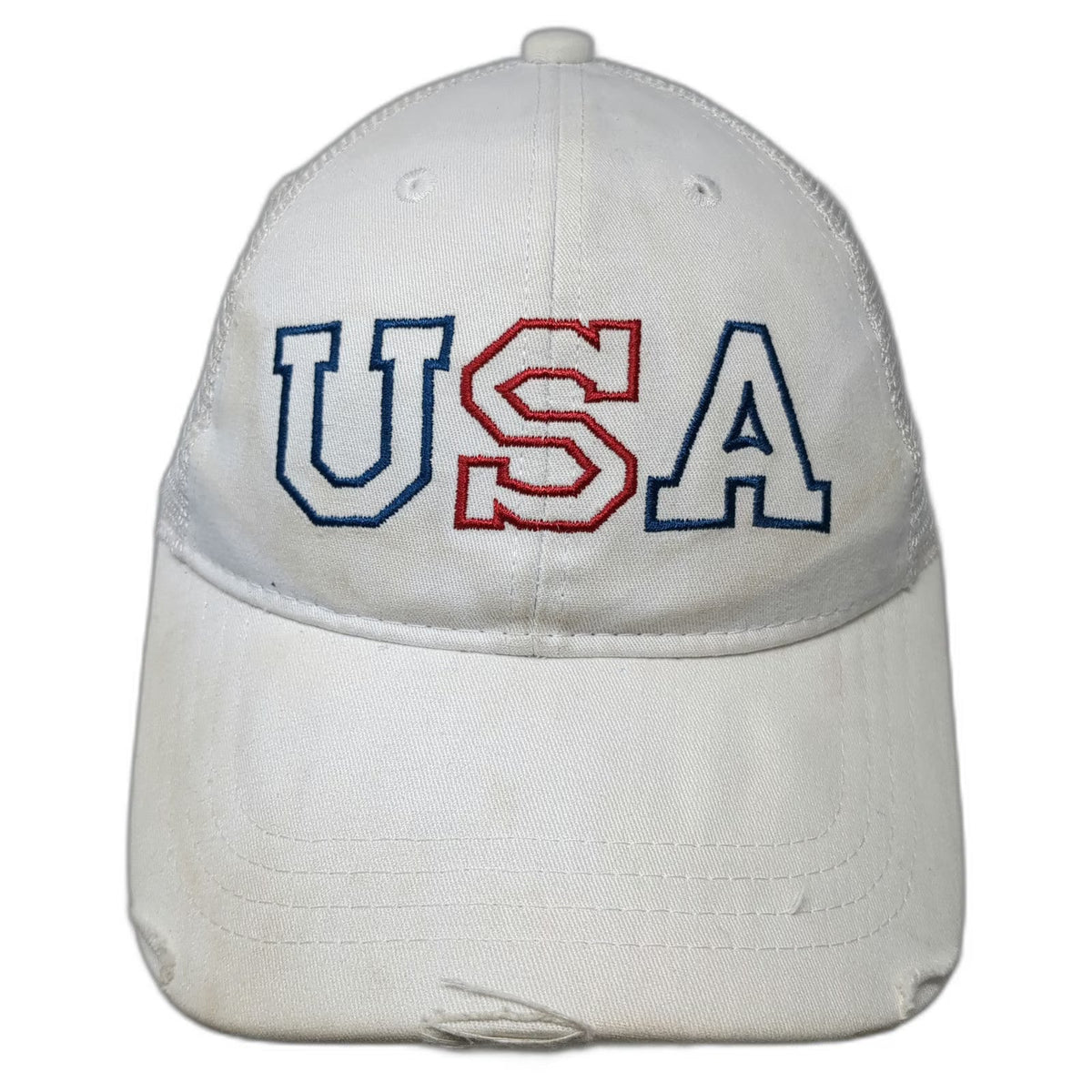 Trucker Hat White One Size Mesh Snapback USA Embroidered Baseball Patriotic