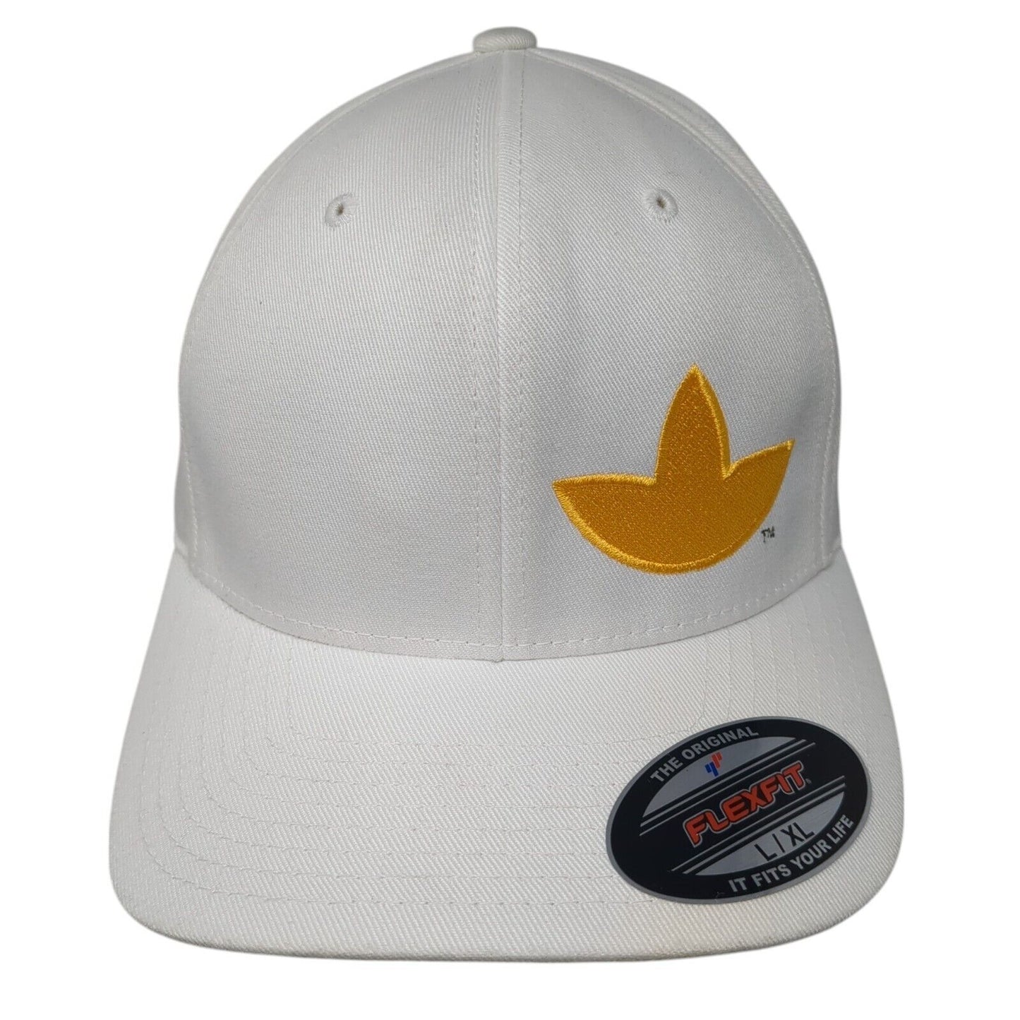 Yupoong Fitted Hat White L/XL Flexfit Embroidered Vented Holes 6 Panel