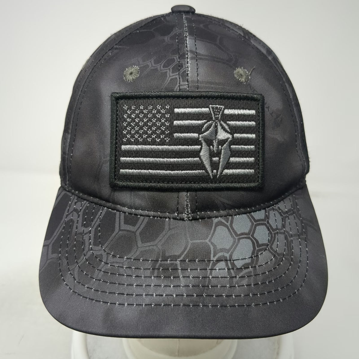 Kryptek Baseball Cap Black OSFM Spartan Helmet American Flag Camo Strapback Hat