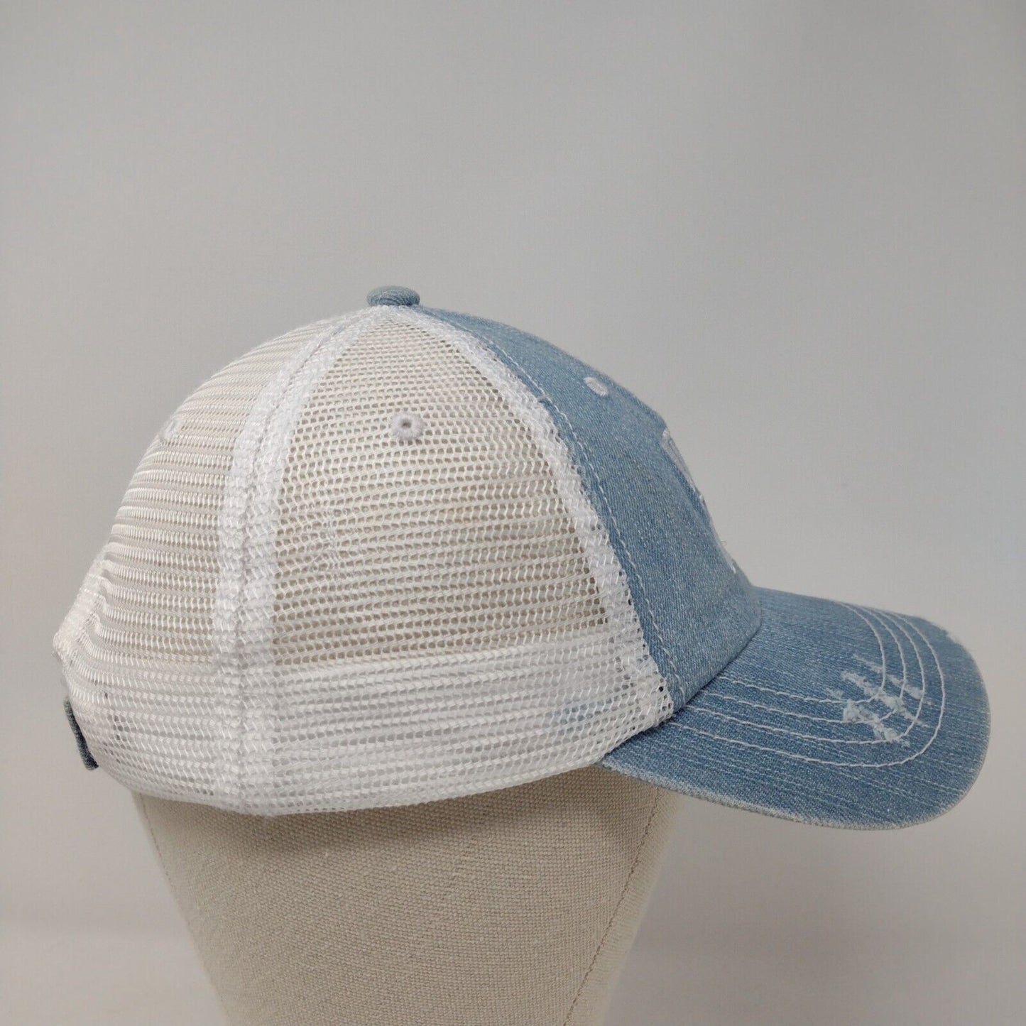 Let's Go Brandon Strapback Trucker Hat Blue OSFA Adjustable Distressed Mesh Back