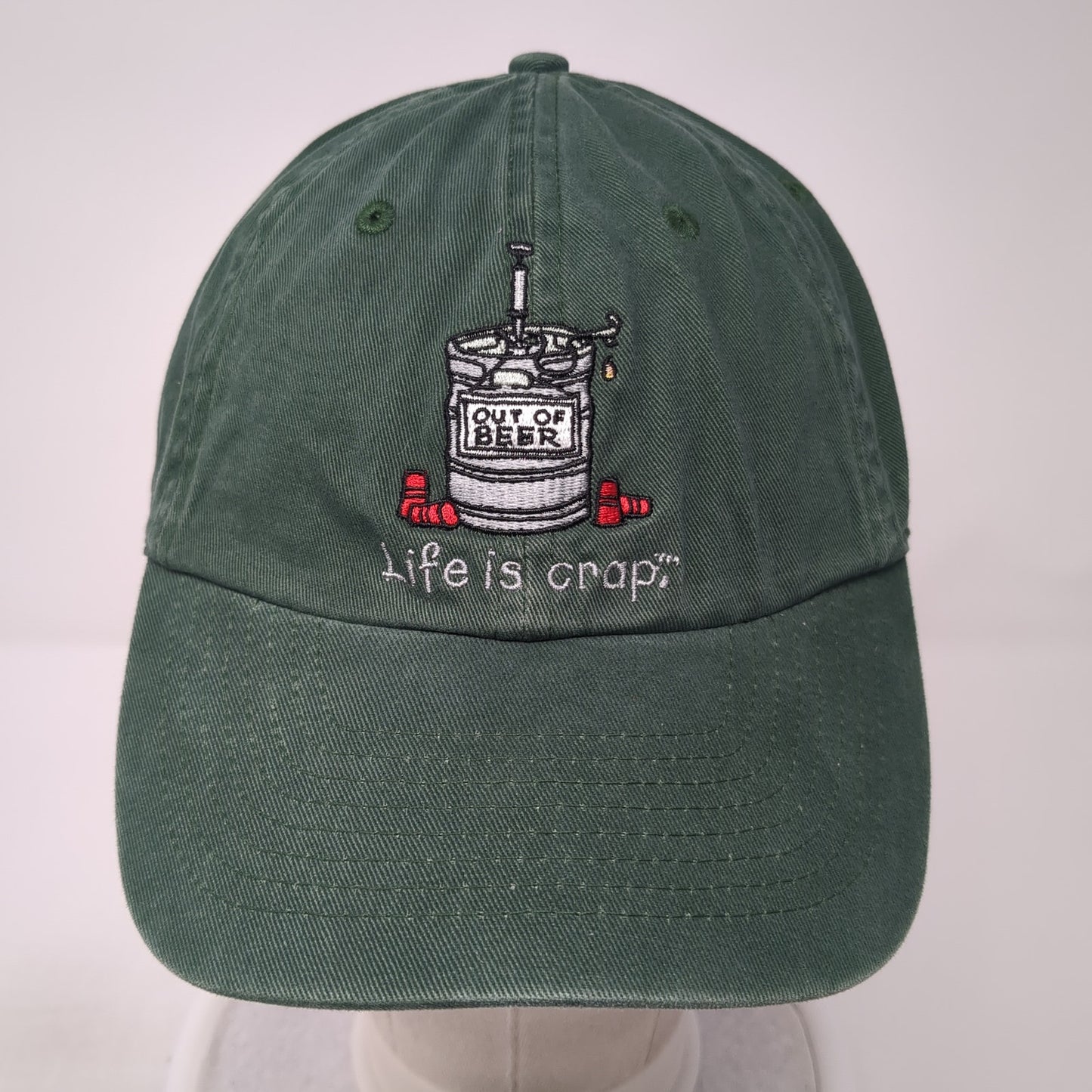 Out Of Beer Life Is Crap Slideback Hat Green One Size Adjustable