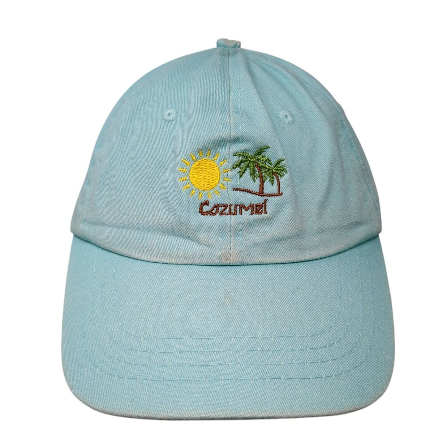 Cozumel Strapback Hat Blue One Size Adjustable Sun Palm Tree 6 Panel