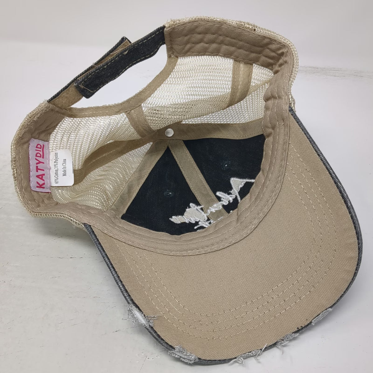 Katydid Baseball Cap Black One Size Adventure Waits Mountain Mesh Distressed Hat