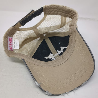 Katydid Baseball Cap Black One Size Adventure Waits Mountain Mesh Distressed Hat