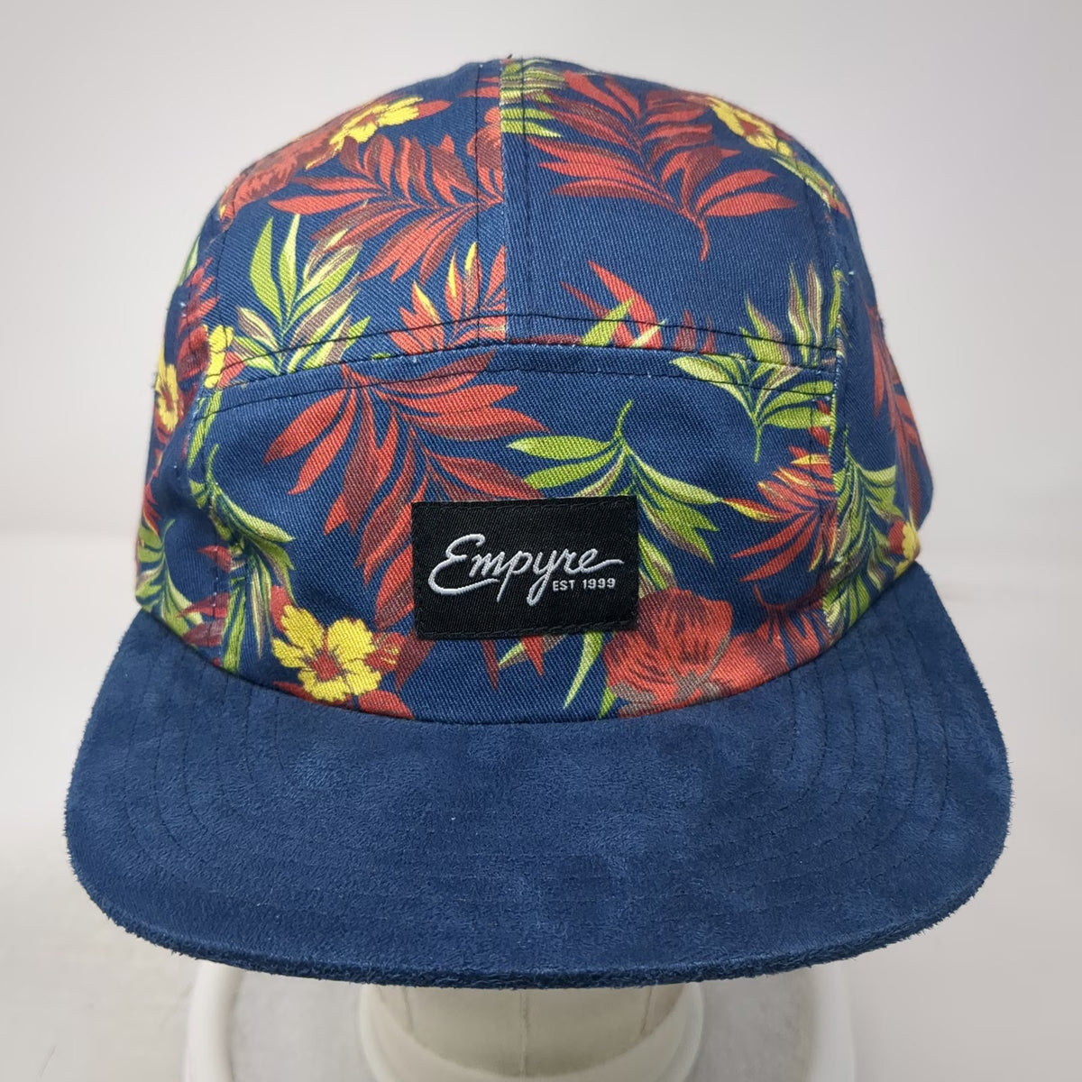 Empyre 5 Panel Hat Blue One Size Tropical Palm Floral Print Slideback Flat Brim