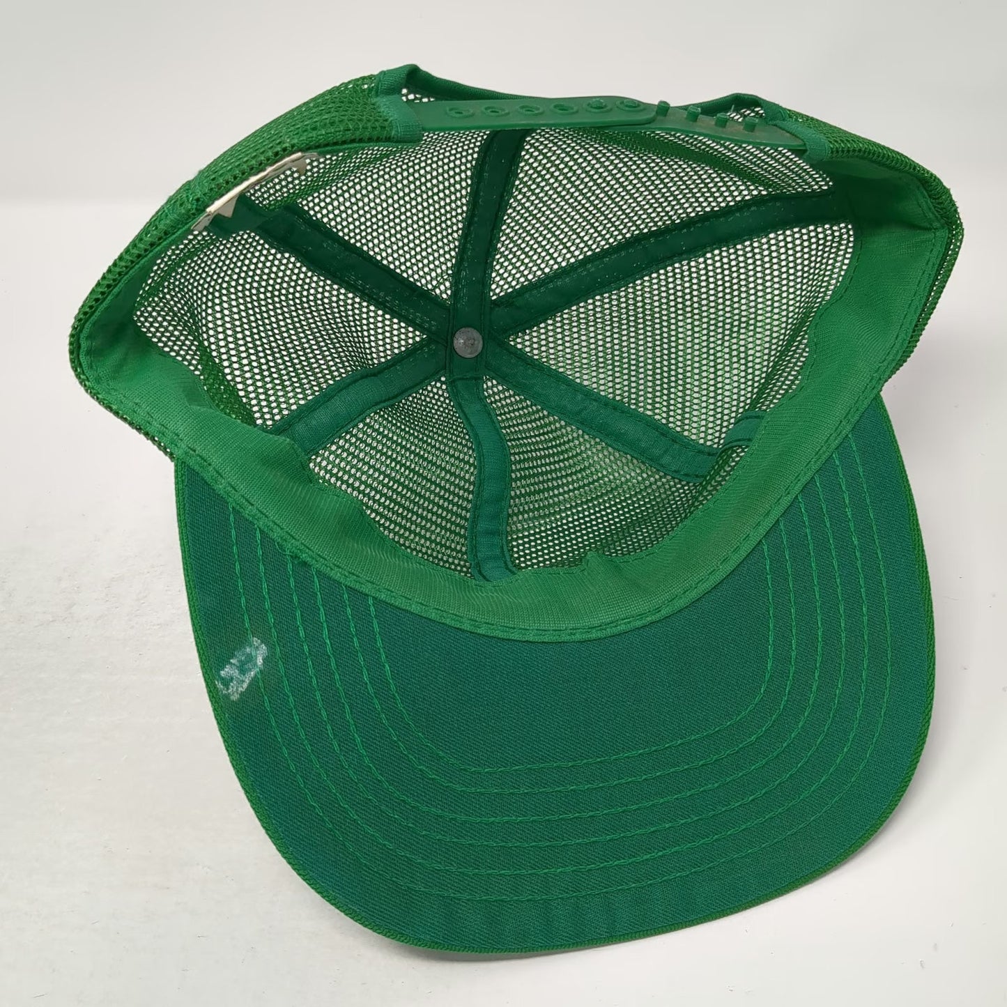 Pro Fit Trucker Hat Green Vintage Johnston Pumps Logo Mesh Snapback Made USA