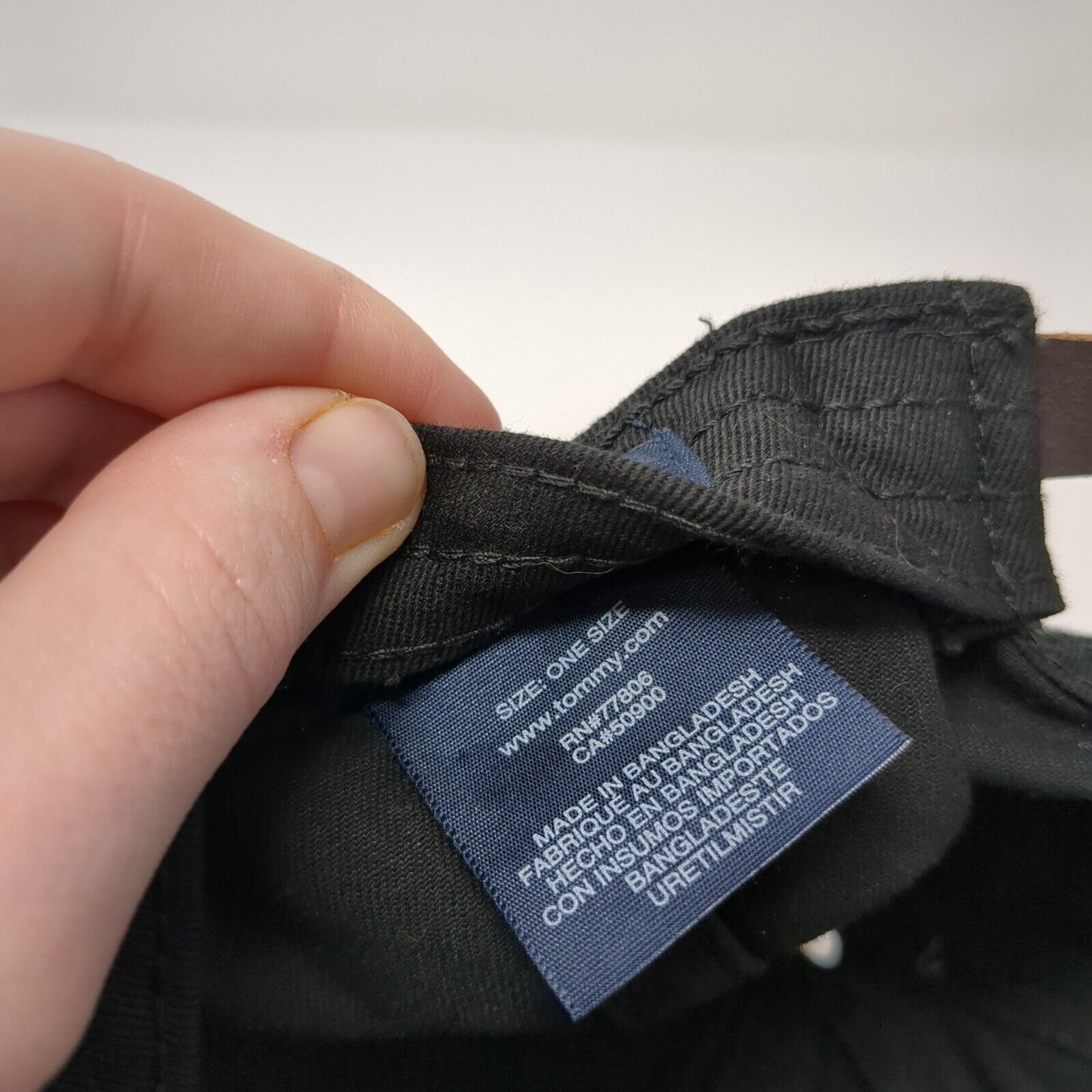 Tommy Hilfiger Slideback Hat Black One Size Embroidered Leather Strap
