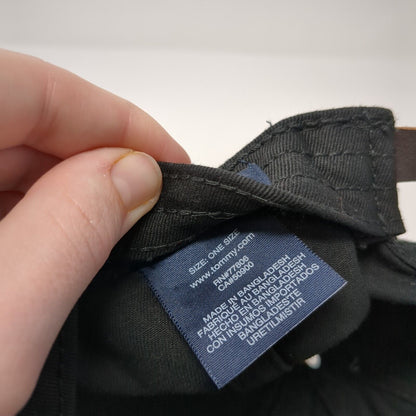 Tommy Hilfiger Slideback Hat Black One Size Embroidered Leather Strap