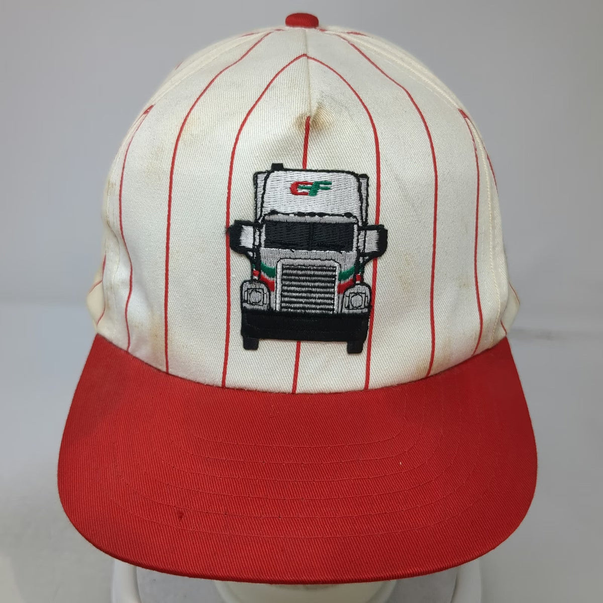 5 Panel White Red Pinstripe One Size Hat Consolidated Freightways Semi Truck