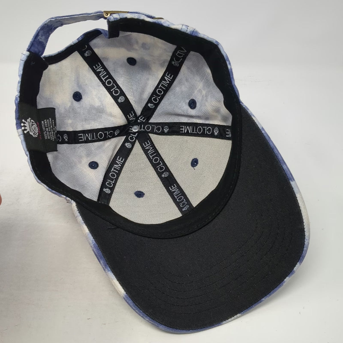CLOTIME Blue Tie Dye Rose Embroidery Baseball Cap One Size Slideback Flower Hat