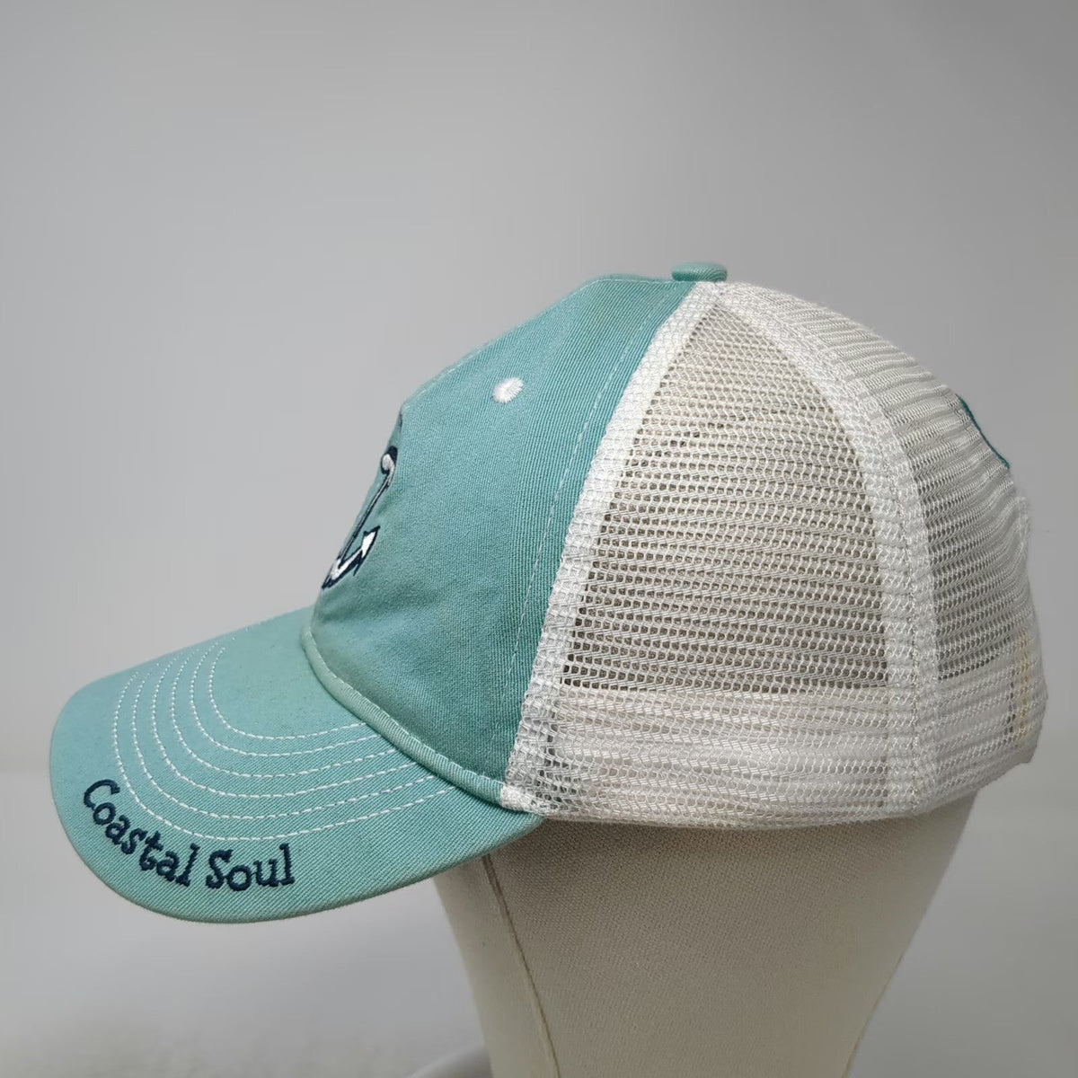 BIG HED Trucker Hat Blue White One Size Mesh Snapback Anchor Coastal Soul