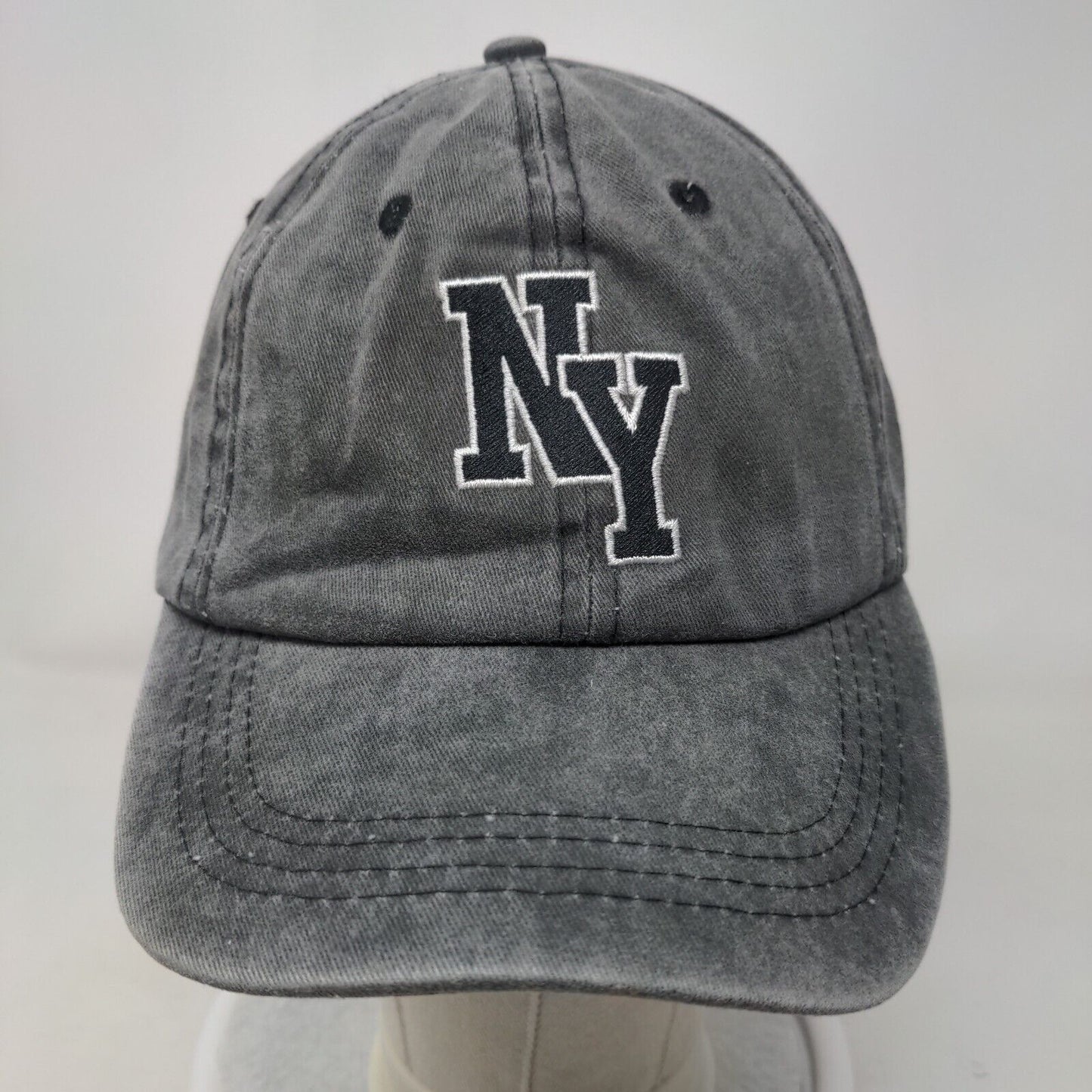 NY Strapback Hat Gray One Size Embroidered Adjustable Outdoor 6 Panel