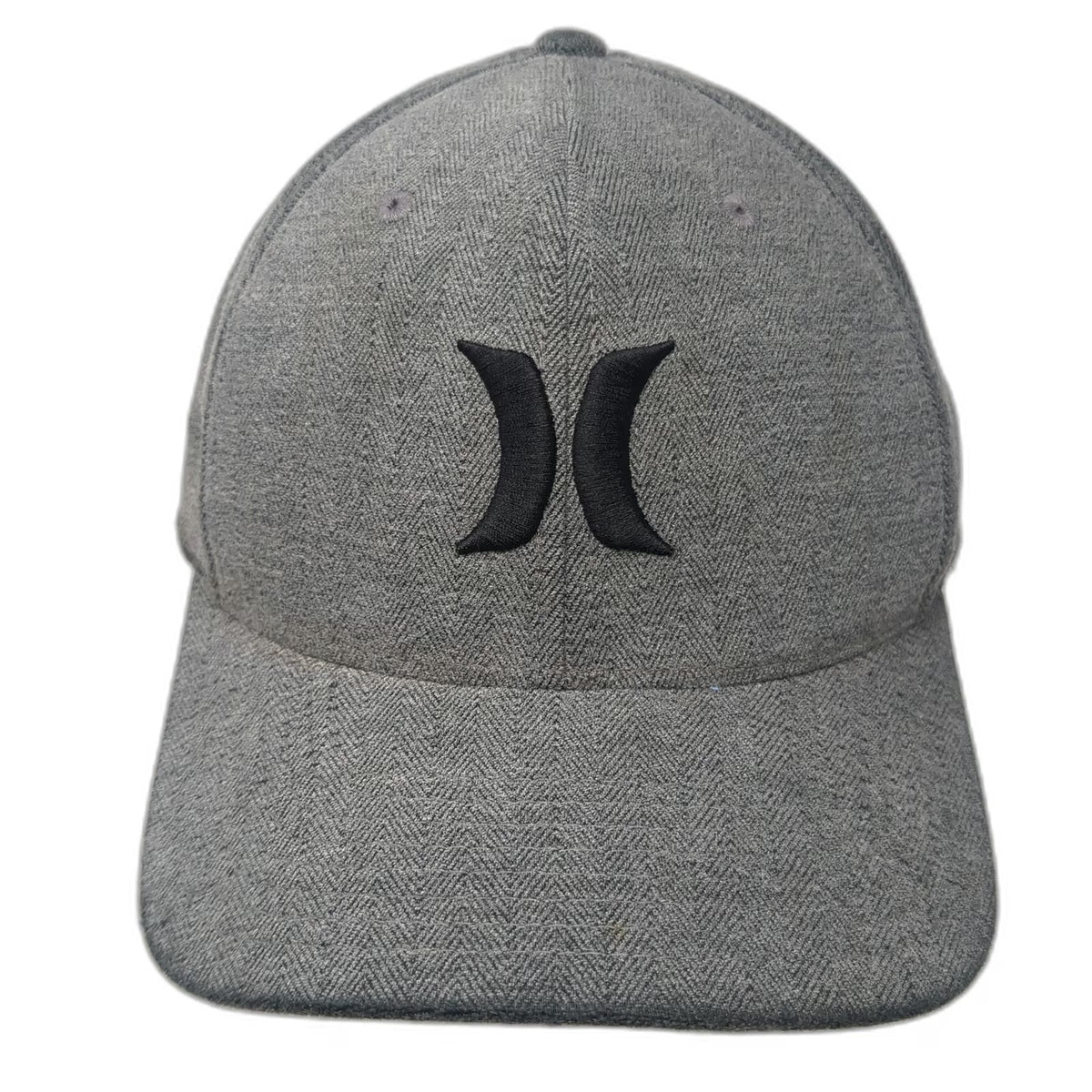 Hurley Baseball Cap Gray XL Flexfit Herringbone Pattern Embroidered Logo hat